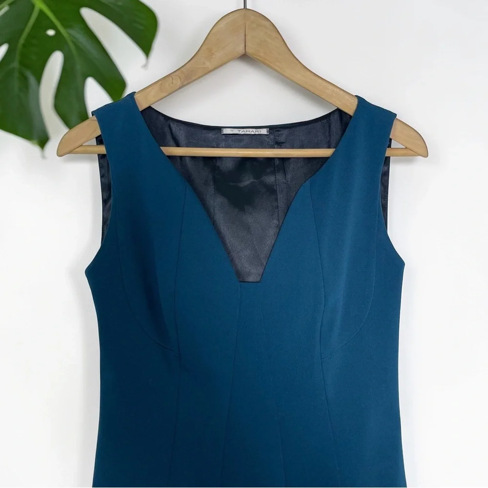 T Tahari Alexina Stretch Twill Fit & Flare Dress in Teal - Picture 5 of 11